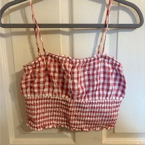 American Eagle Red Gingham Crop Tank